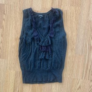 Grey sweater tank XS ruffles purple accent ruffles